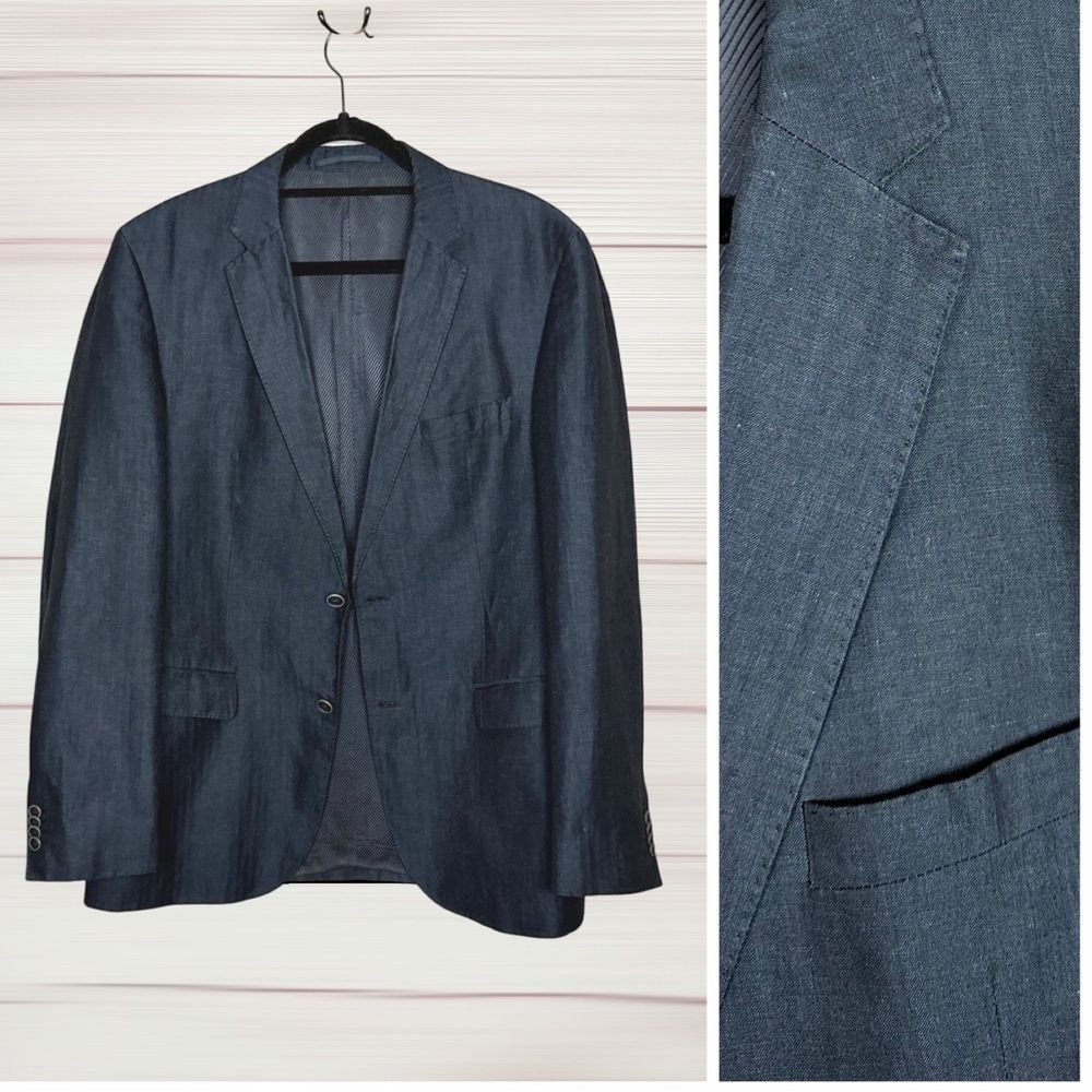 BOSS Linen Cotton Lightweight Blazer Summer Sport Coat Charcoal Striped size 42R
